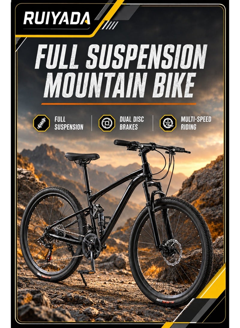 RUIYADA 27.5 Inch Full Suspension Downhill Mountain Bike, Dual Shock Absorber All‑Terrain Off‑Road MTB with Front & Rear Disc Brake, High‑Strength Steel Frame, Multi‑Speed Drivetrain Mountain Bicycle for Outdoor Trail Riding, Commuting for Adults Men Women - Image 1