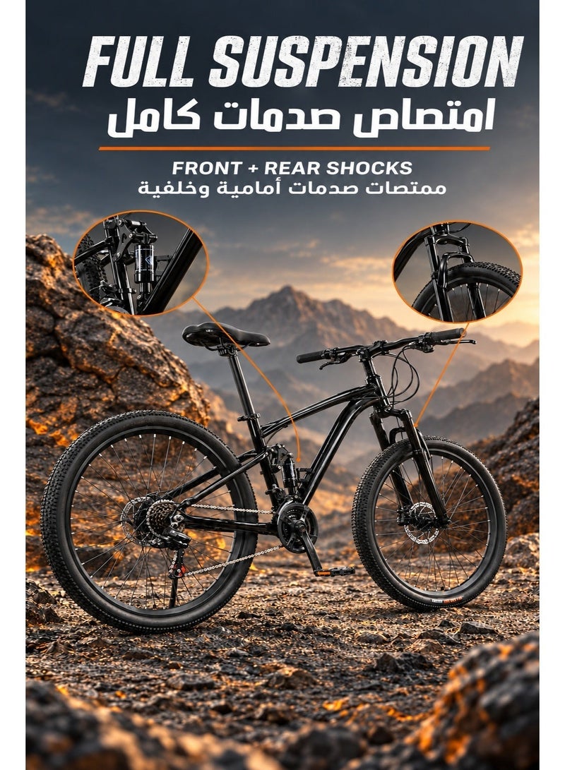 RUIYADA 27.5 Inch Full Suspension Downhill Mountain Bike, Dual Shock Absorber All‑Terrain Off‑Road MTB with Front & Rear Disc Brake, High‑Strength Steel Frame, Multi‑Speed Drivetrain Mountain Bicycle for Outdoor Trail Riding, Commuting for Adults Men Women - Image 4