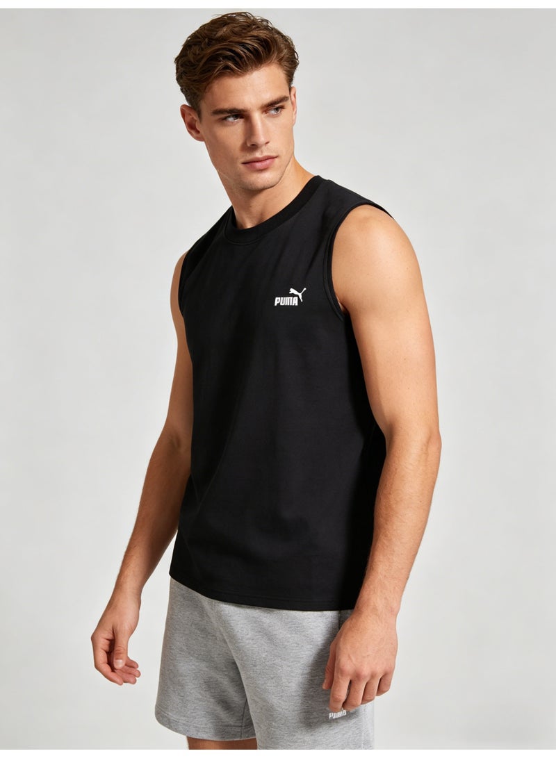 بوما PUMA Men’s Essential Logo Sleeveless Tank Top - Black - Image 3
