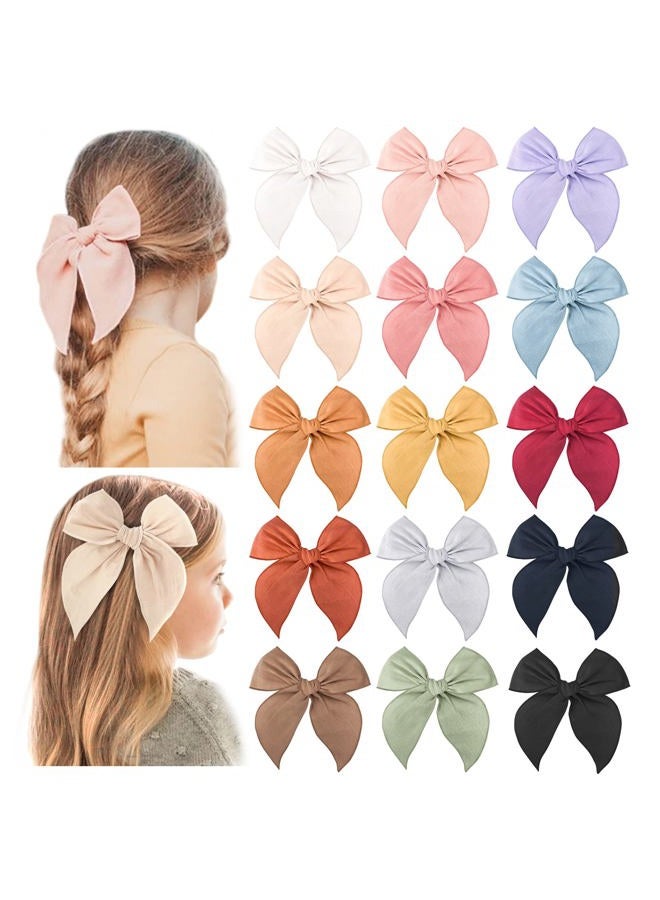 Pinone Pack of 20 Girls Solid color Hair Bows Cotton Linen Alligator Hair Clips or Little Girls Toddlers Kids Neutral Handmade Hair Accessories-5.5 Inch - Image 1