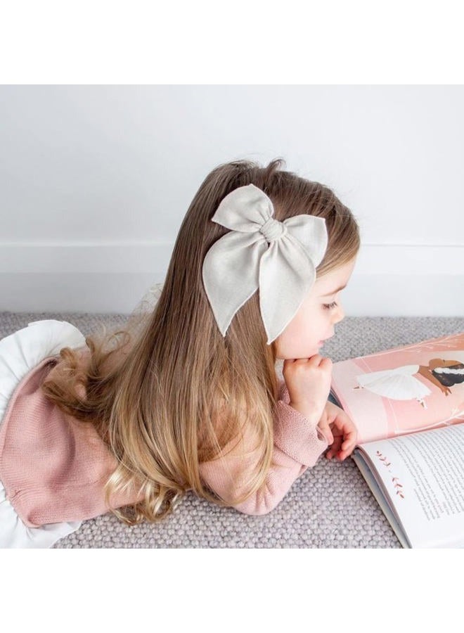 Pinone Pack of 20 Girls Solid color Hair Bows Cotton Linen Alligator Hair Clips or Little Girls Toddlers Kids Neutral Handmade Hair Accessories-5.5 Inch - Image 5