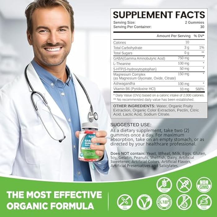 Hollegend GABA Gummies, Sugar-Free Stress Relief Gummies for Adults, High-Potency GABA L-theanine Supplement with Magnesium, Ashwagandha, 5-HTP & Vitamin B6 for Zzz & Brain Health, Vegan, 60 - Image 2