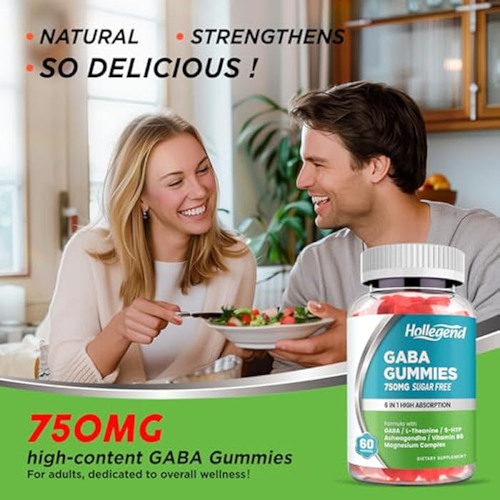 Hollegend GABA Gummies, Sugar-Free Stress Relief Gummies for Adults, High-Potency GABA L-theanine Supplement with Magnesium, Ashwagandha, 5-HTP & Vitamin B6 for Zzz & Brain Health, Vegan, 60 - Image 5