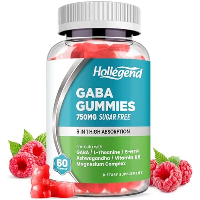 Hollegend GABA Gummies, Sugar-Free Stress Relief Gummies for Adults, High-Potency GABA L-theanine Supplement with Magnesium, Ashwagandha, 5-HTP & Vitamin B6 for Zzz & Brain Health, Vegan, 60 - Image 1