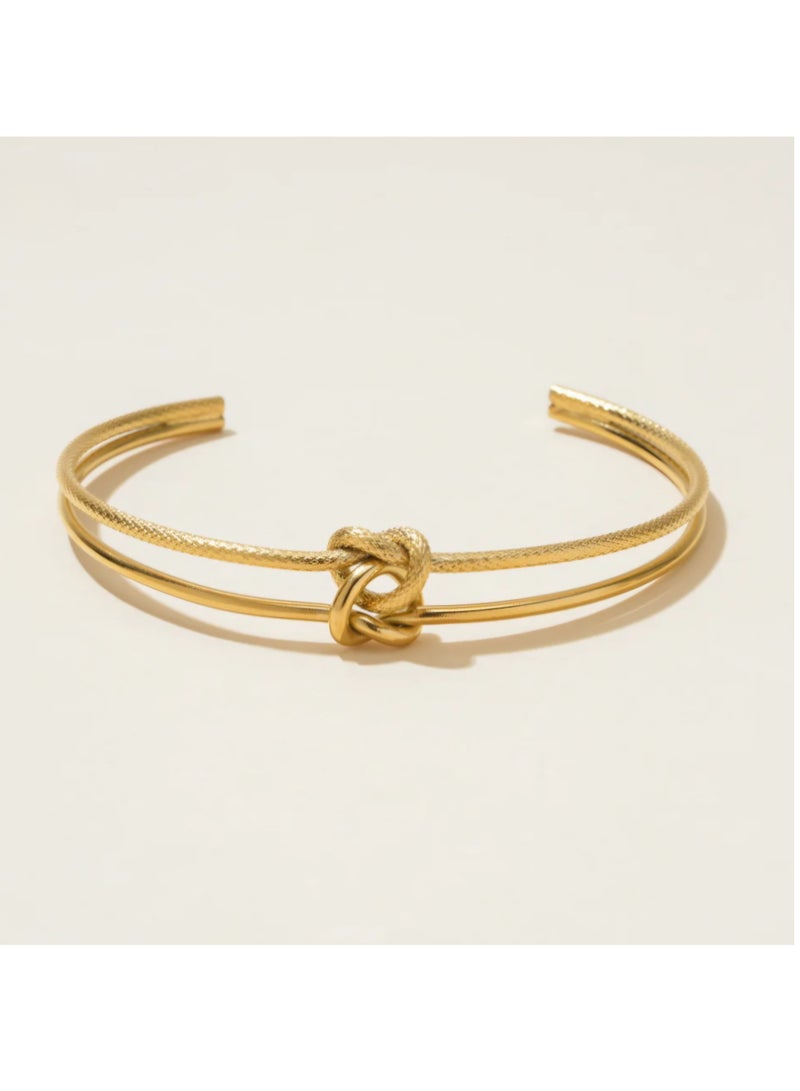 Adjustable Gold Tone stainless steel Bracelet – Exquisite Double Knot Design for a Chic Touch - Image 1