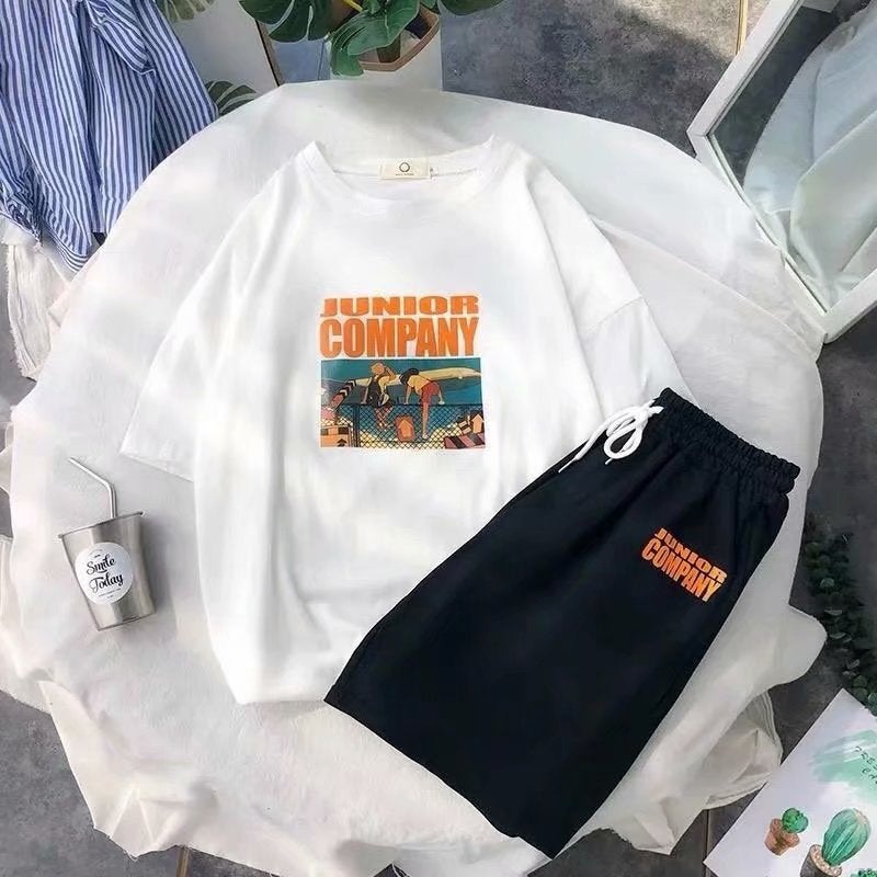 Mens Summer Casual Sportswear Cool Youth Outfit Set White + black pants 
