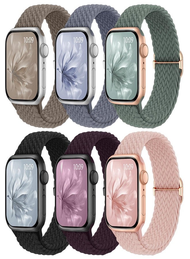 Knossen 6 Pack Braided Stretchy Bands Compatible with Apple Watch Band 38mm 40mm 41mm 42mm 44mm 45mm 46mm 49mm Women Men, Adjustable Nylon Solo Loop Elastic Straps for iWatch Series 11 10 9 8 7 6 5 4 SE Ultra - Image 1