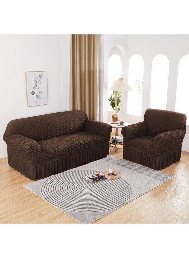 Lukzer غطاء أريكة تركي قابل للتمدد 3 مقاعد من لوكزر 320 GSM واقي أريكة عالمي قماش فقاعات مع كشكش مرن كبير عالمي (بني قهوة/SC-097-03/210-260 سم) - Image 5