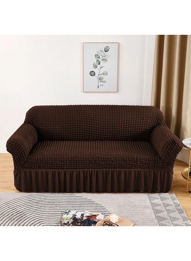 Lukzer غطاء أريكة تركي قابل للتمدد 3 مقاعد من لوكزر 320 GSM واقي أريكة عالمي قماش فقاعات مع كشكش مرن كبير عالمي (بني قهوة/SC-097-03/210-260 سم) - Image 2