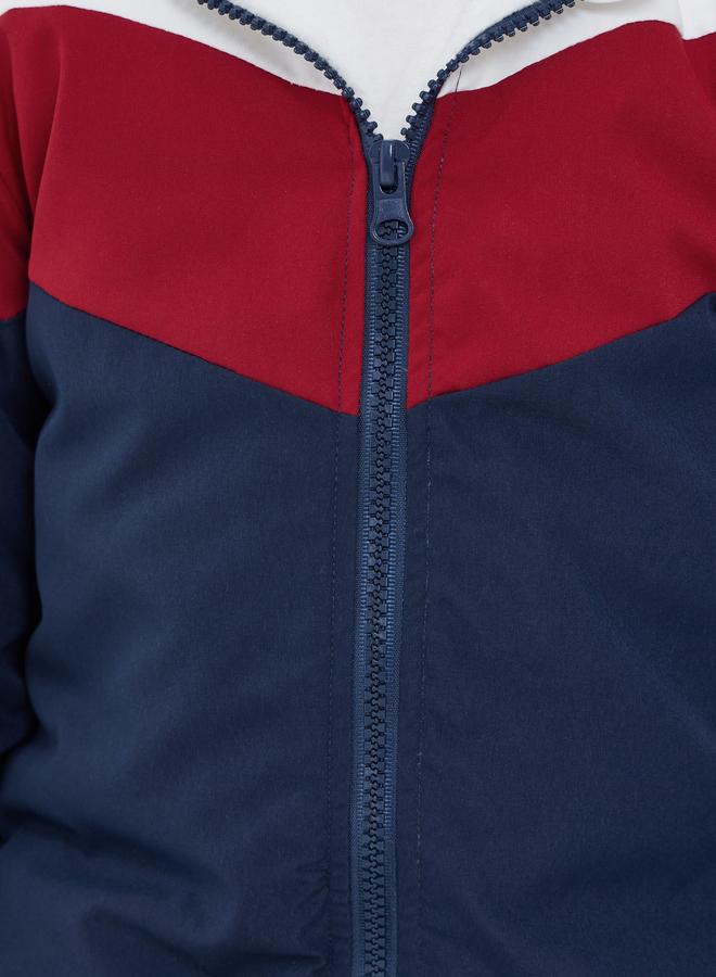 ستايلي جاكيت بنمط كتل الالوان مع سحَّاب غلق - Image 4