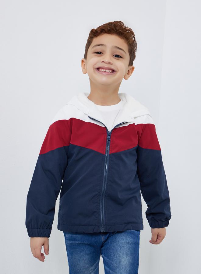 ستايلي جاكيت بنمط كتل الالوان مع سحَّاب غلق - Image 3