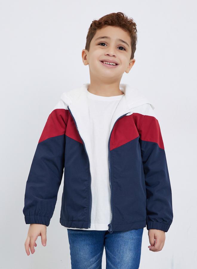 ستايلي جاكيت بنمط كتل الالوان مع سحَّاب غلق - Image 1