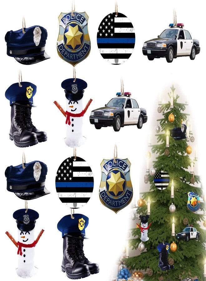 Yookeer مجموعة زينة عيد الميلاد من يوكير، 36 قطعة، تتضمن أحذية شرطة، درع، سيارة، زينة خشبية معلقة، زينة شجرة عيد الميلاد على شكل علم أمريكي (بتصميم لطيف). - Image 1
