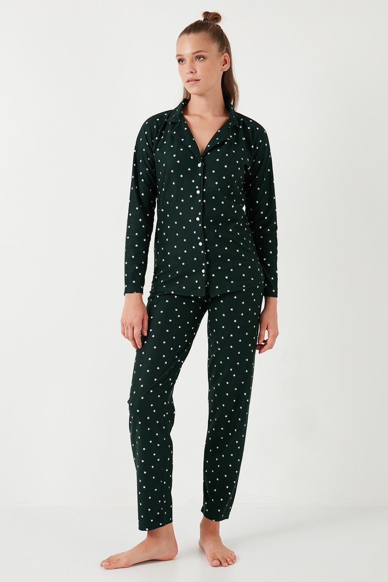Lela Stretch Standard Fit Buttoned Pajama Set Women's Pajama Set 60956601  - Image 3