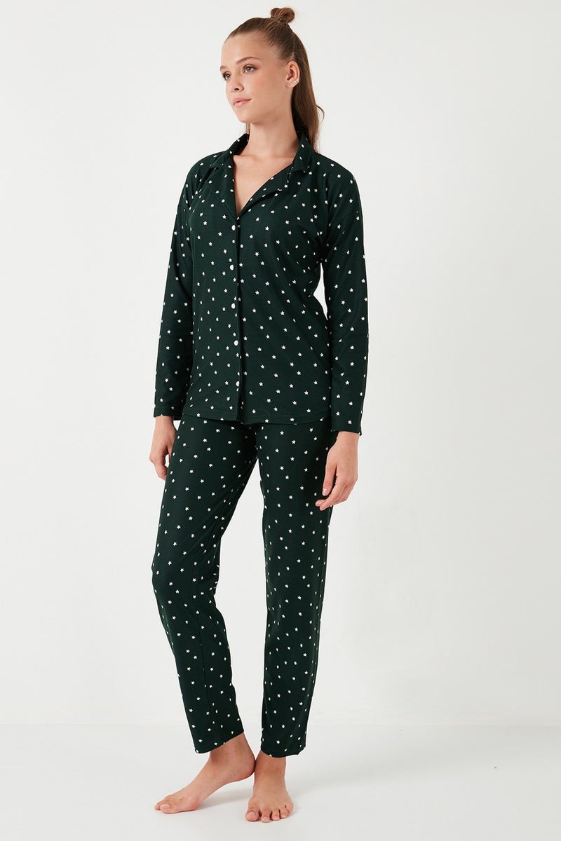 Lela Stretch Standard Fit Buttoned Pajama Set Women's Pajama Set 60956601  - Image 2