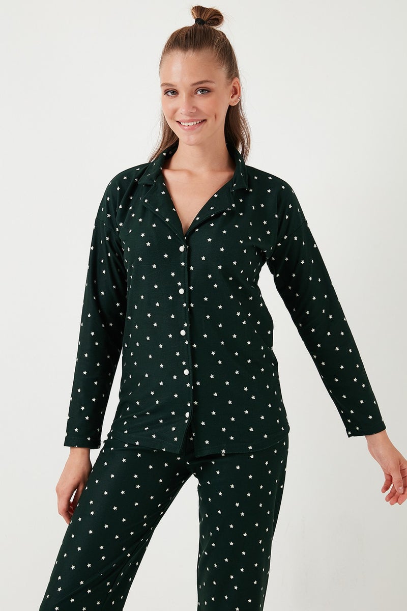 Lela Stretch Standard Fit Buttoned Pajama Set Women's Pajama Set 60956601  - Image 4