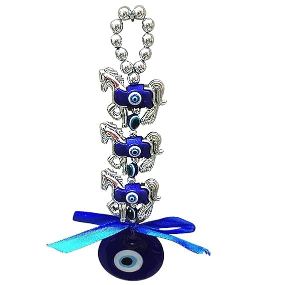 GJ - Evil Eye Three Horse Hanging for Good Luck and Prosperity Pack of 2 (Color : Blue & Silver) Height : 17.5 cm Width : 4.5 cm - Image 4