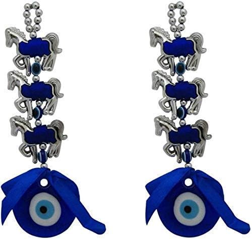 GJ - Evil Eye Three Horse Hanging for Good Luck and Prosperity Pack of 2 (Color : Blue & Silver) Height : 17.5 cm Width : 4.5 cm - Image 5