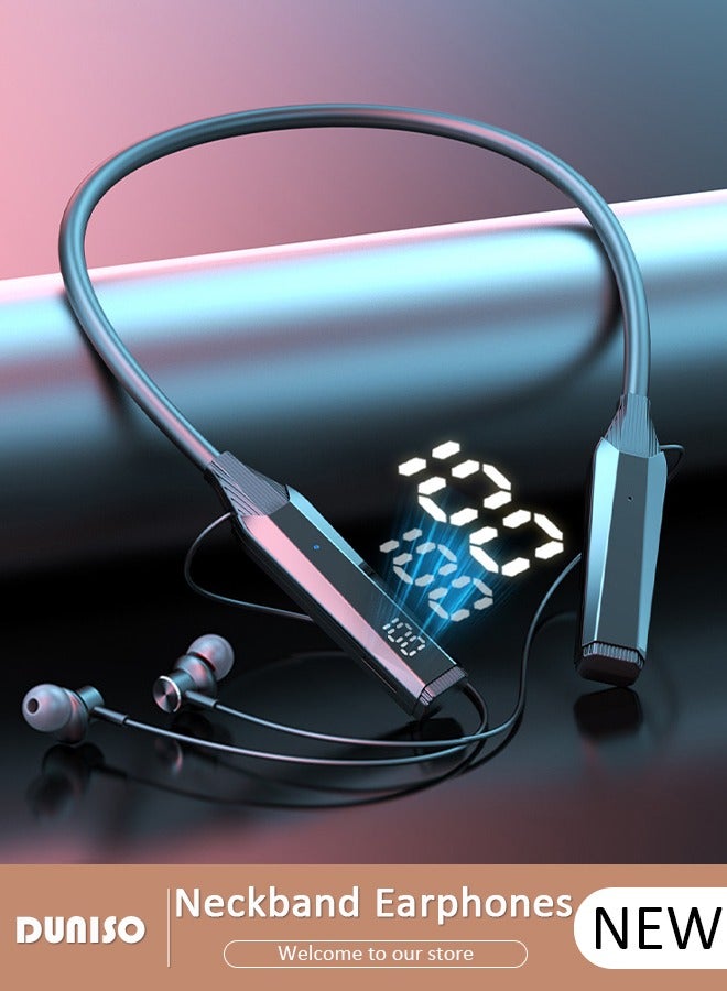 DUNISO Wireless Neckband Headphones Bluetooth 5.3 Wireless Sports Earphone with LED Display Extra Long Playtime Wireless Stereo Neckband Earbuds Waterproof Earphones for IOS and Android  - Image 1