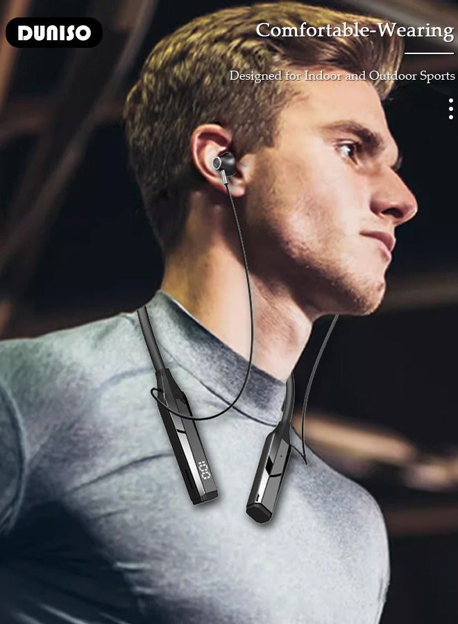 DUNISO Wireless Neckband Headphones Bluetooth 5.3 Wireless Sports Earphone with LED Display Extra Long Playtime Wireless Stereo Neckband Earbuds Waterproof Earphones for IOS and Android  - Image 3