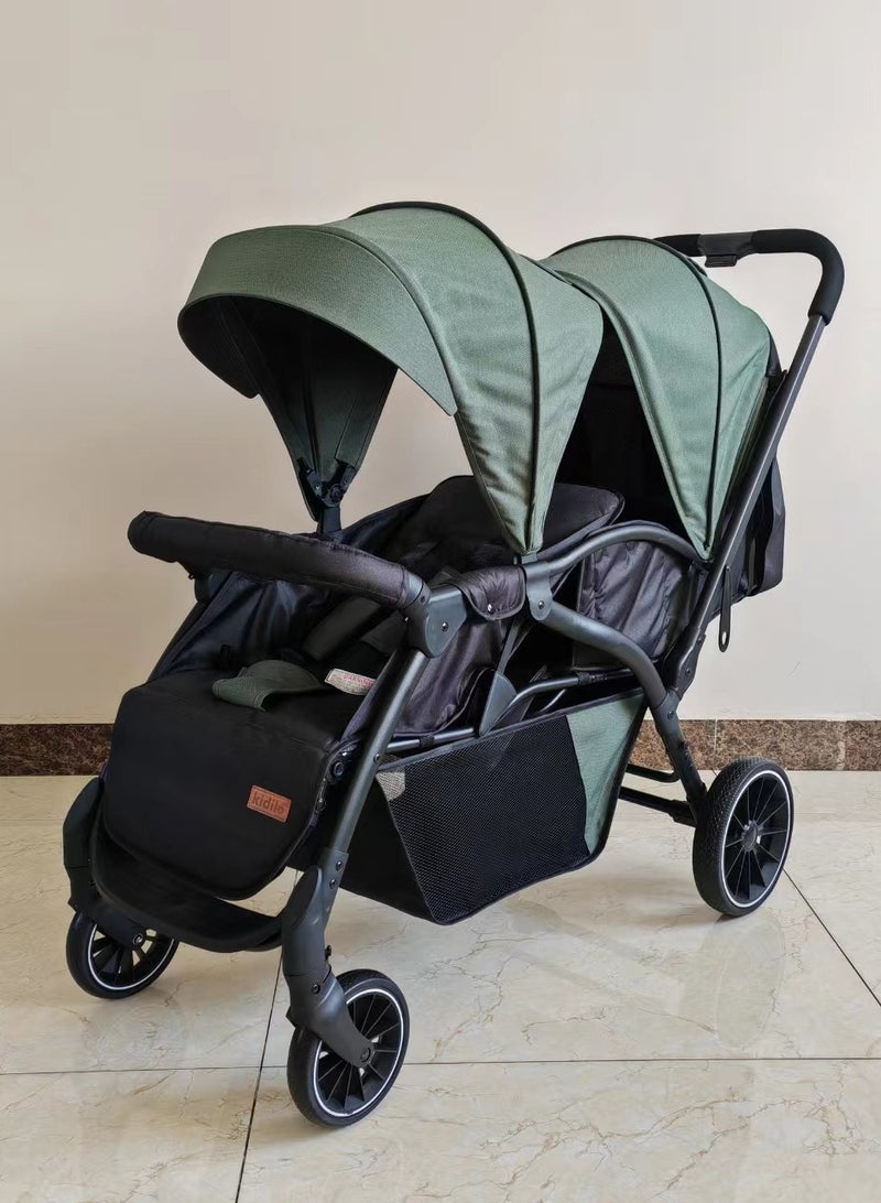 كيديليو عربة أطفال توأم kidilo، عربة أطفال مزدوجة قابلة للطي للأطفال حديثي الولادة والأطفال الصغار مع مظلة وسلة تخزين، رمز المنتج LB200 - Image 2