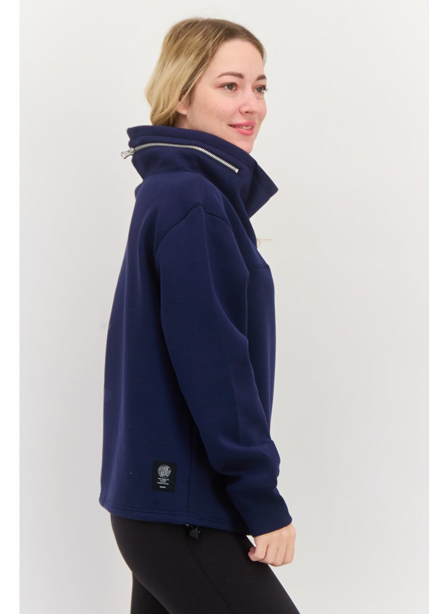 SKECHERS Women Sportswear Fit Long Sleeves Outdoor Sweatshirt, Navy Blue  - Image 2