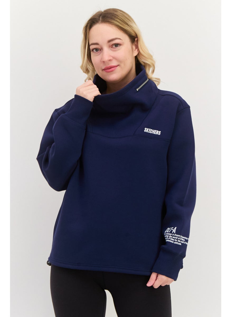SKECHERS Women Sportswear Fit Long Sleeves Outdoor Sweatshirt, Navy Blue  - Image 1
