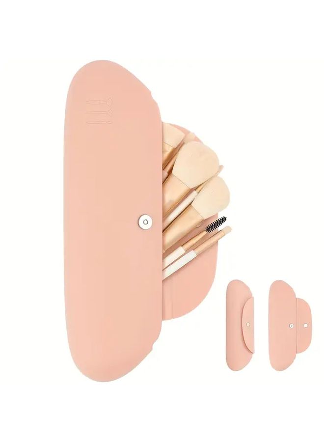 Pink Silicone Makeup Organizer Bag Dustproof Design Portable Travel Cosmetic Case For Brushes Lipsticks Beauty Tools Compact Durable Storage Pouch Secure Zipper Closure - Image 1