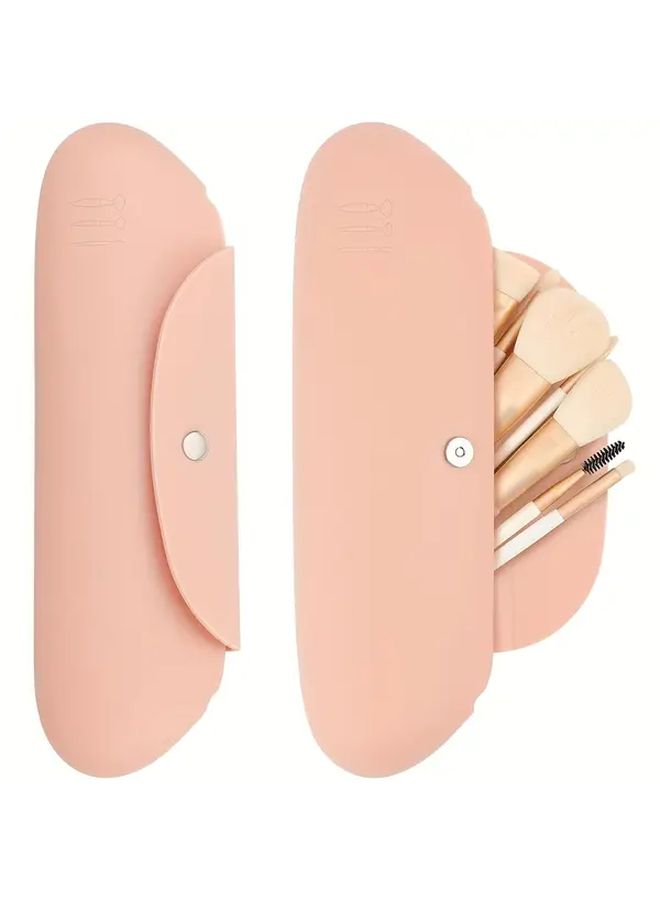 Pink Silicone Makeup Organizer Bag Dustproof Design Portable Travel Cosmetic Case For Brushes Lipsticks Beauty Tools Compact Durable Storage Pouch Secure Zipper Closure - Image 5