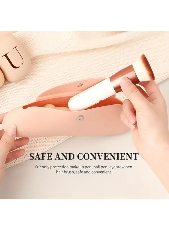 Pink Silicone Makeup Organizer Bag Dustproof Design Portable Travel Cosmetic Case For Brushes Lipsticks Beauty Tools Compact Durable Storage Pouch Secure Zipper Closure - Image 3