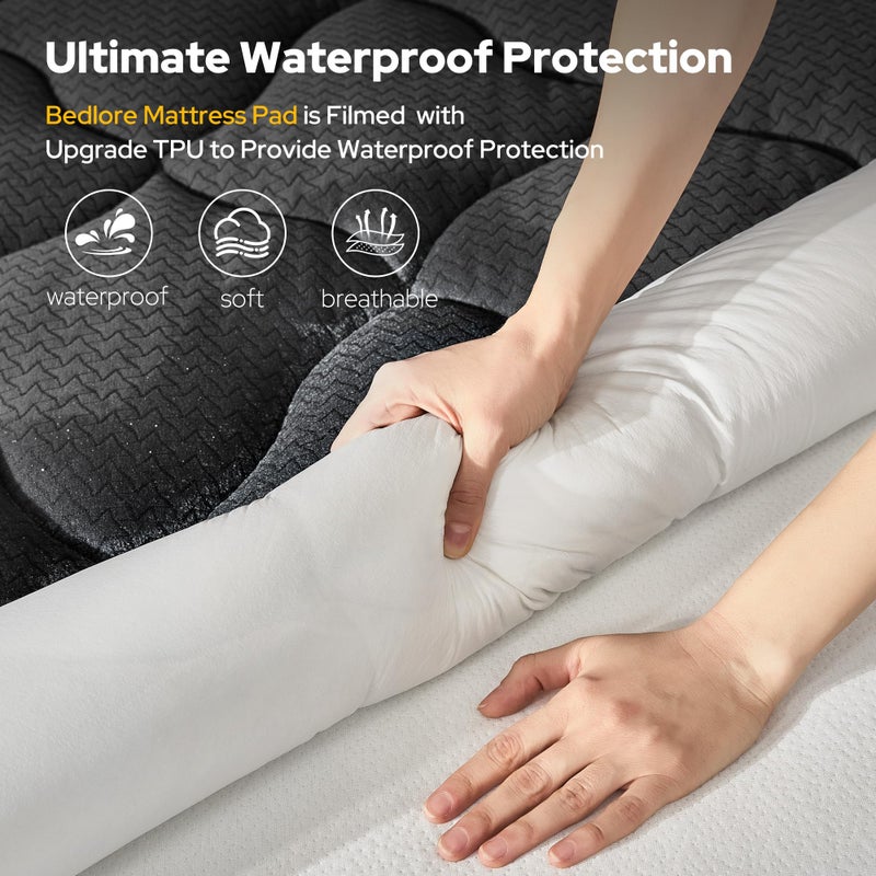 BEDLORE Waterproof Full Size Mattress Pad, Quilted Fitted Mattress Topper with Deep Pocket 6"-15", Breathable & Noiseless Mattress Protector Bed Cover Padded, Machine Washable - Image 2