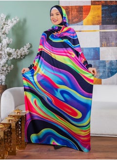 Zmurud Practical Printed silky satin prayer dress with headscarf from zmurud fashion  - Image 4