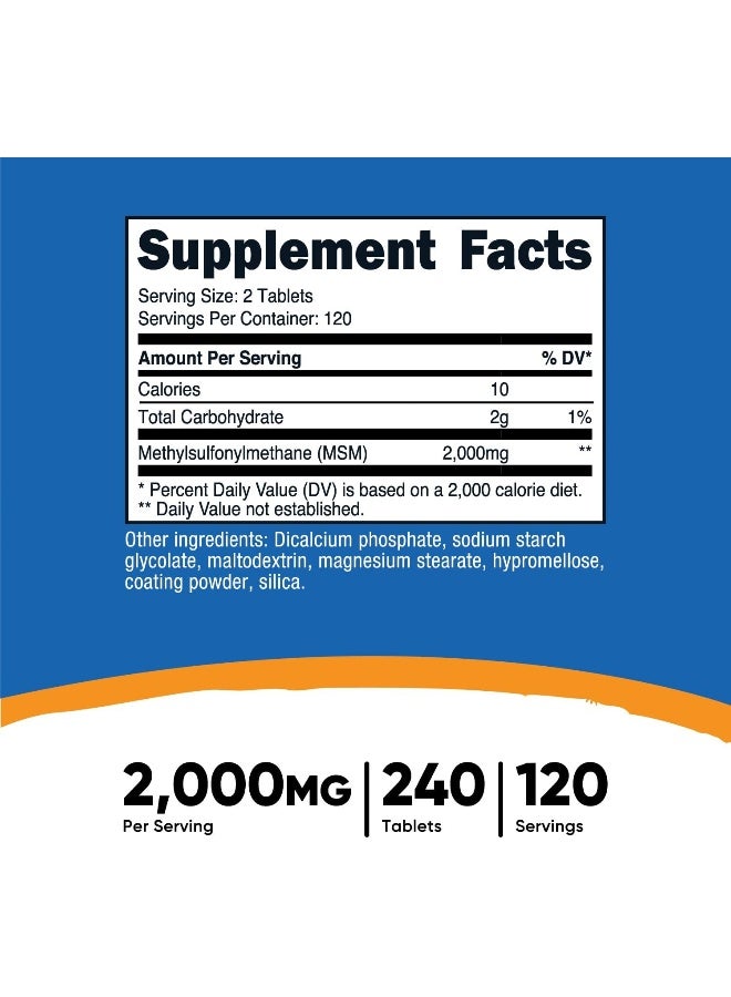 Nutricost Msm Tablets (Methylsulfonylmethane) 2000Mg Per Serving, 120 Servings, 240 Tablets - Non-Gmo And Gluten Free - Image 2