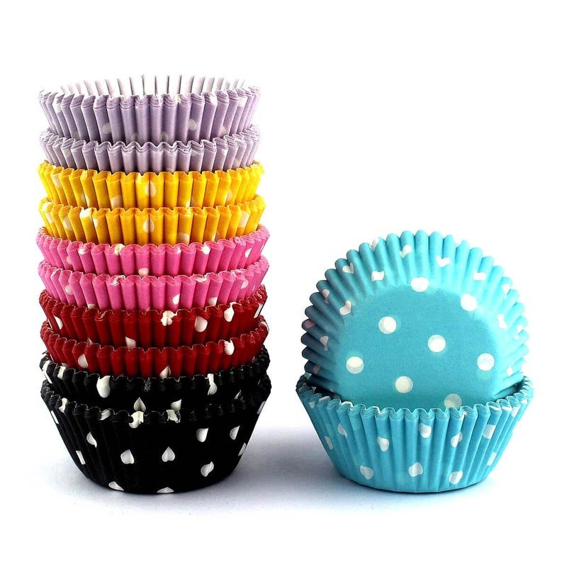 Eoonfirst Rainbow Mini Polka Dots Cupcake Liners 300 Pcs, No Smell, Food Grade & Grease-Proof Baking Cups Paper - Image 1