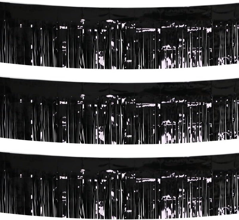 CareCheer حزمة 3 إجمالي 30 قدم من زينة الفويل المتلألئة للتعليق على الجدران، تنجيد، شرائط زينة للعرض، حفلة ماردى غرا، عيد ميلاد، زفاف (أسود) - Image 1