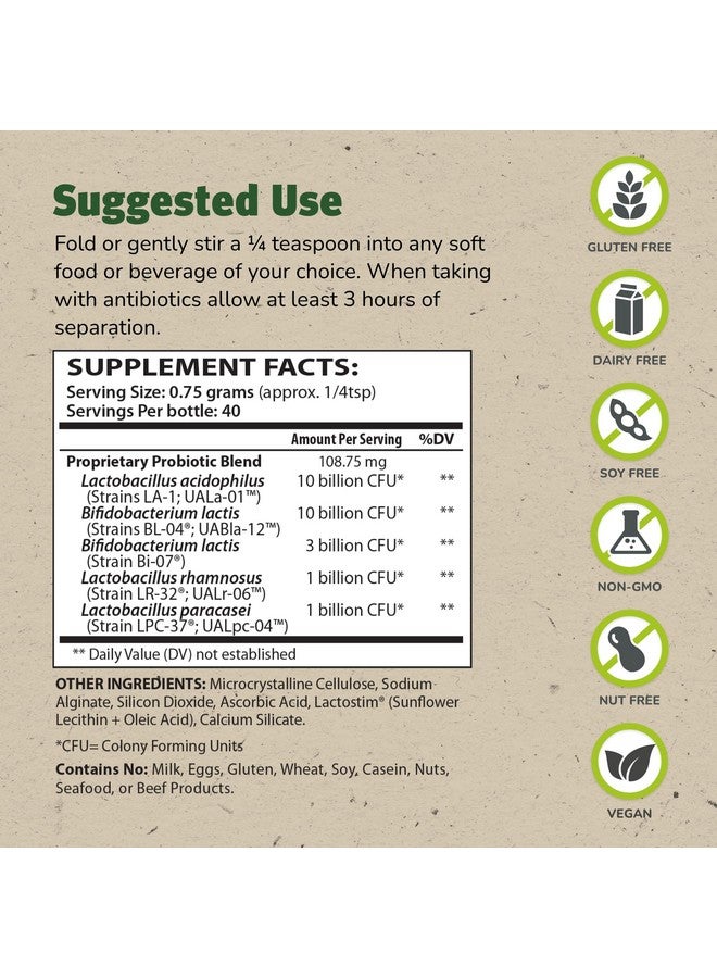 THERALAC Master Supplements Granular Theralac - 1.05 oz - Multi-Strain Probiotic Powder for Optimal Gut Health - Great for Kids - Vegan, Gluten Free - 40 Servings - Image 2