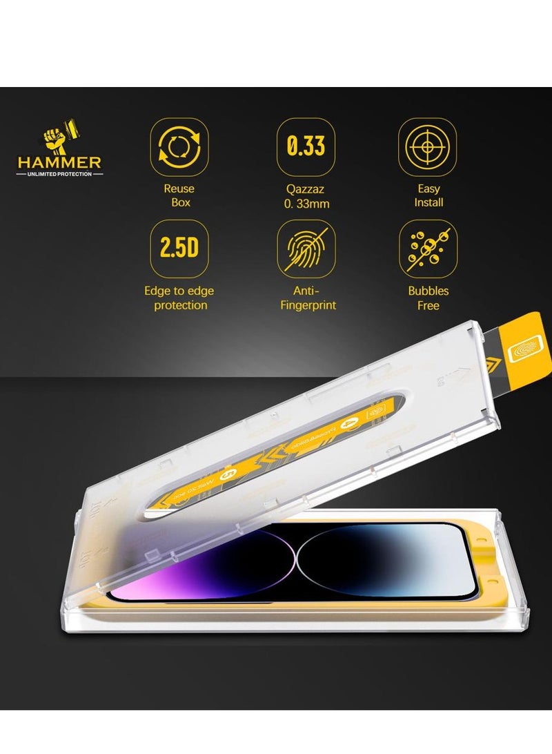 Hammer Tempered Glass Easy Installation Self-Adhesive iPhone 14 Pro Matte Anti-Fingerprint Protection - Image 2