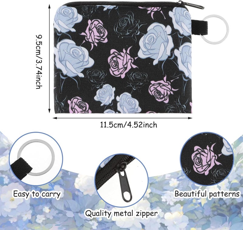 SWIUKPHE 2Pcs Floral Change Pouch Set - Cute Zipper Coin Bags with Key Ring for Women & Girls - Image 3