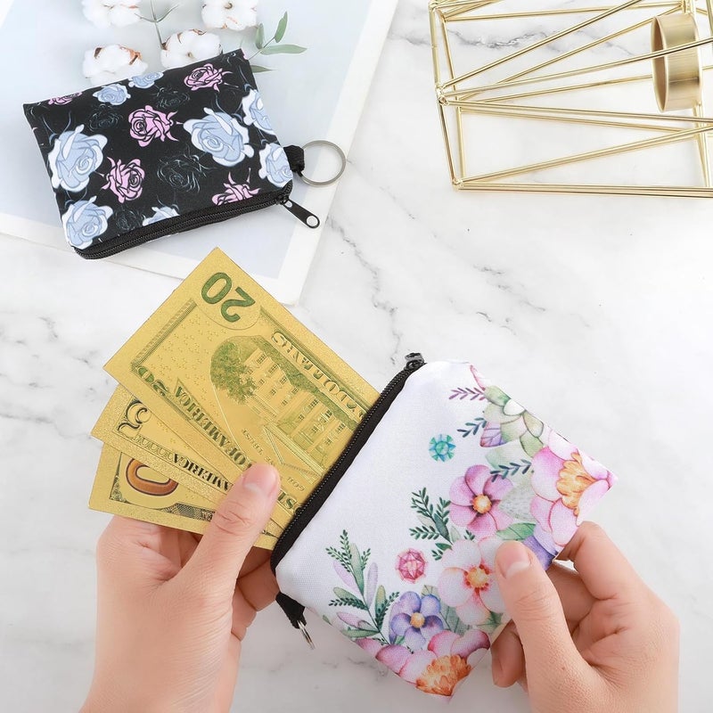 SWIUKPHE 2Pcs Floral Change Pouch Set - Cute Zipper Coin Bags with Key Ring for Women & Girls - Image 2