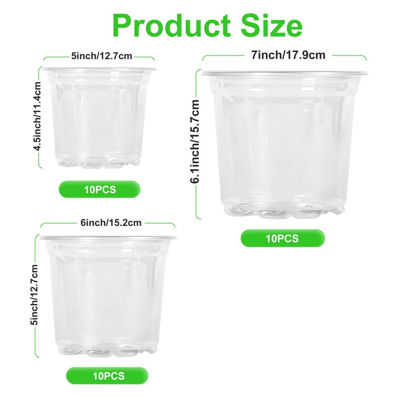 JERIA 30 Pack 5/6/7 Inch Clear Nursery Pots with Drainage Holes, Clear Plant Pot for Planting, Transparent Plastic Plant Pots,Durable Seed Starting Pot for Succulents - Image 2