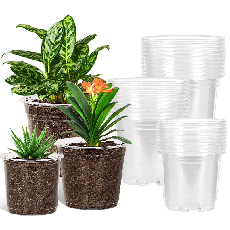 JERIA 30 Pack 5/6/7 Inch Clear Nursery Pots with Drainage Holes, Clear Plant Pot for Planting, Transparent Plastic Plant Pots,Durable Seed Starting Pot for Succulents - Image 1