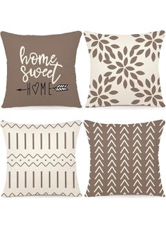 The Bros Throw Pillow Covers, 4 Pcs 45x45cm Decorative Outdoor Linen Fabric Pillow Case, Modern Sofa Throw Pillow Cover, Soft Cushion Case for Sofa, Couch, Bedroom, Living Room (Khaki)  - Image 1