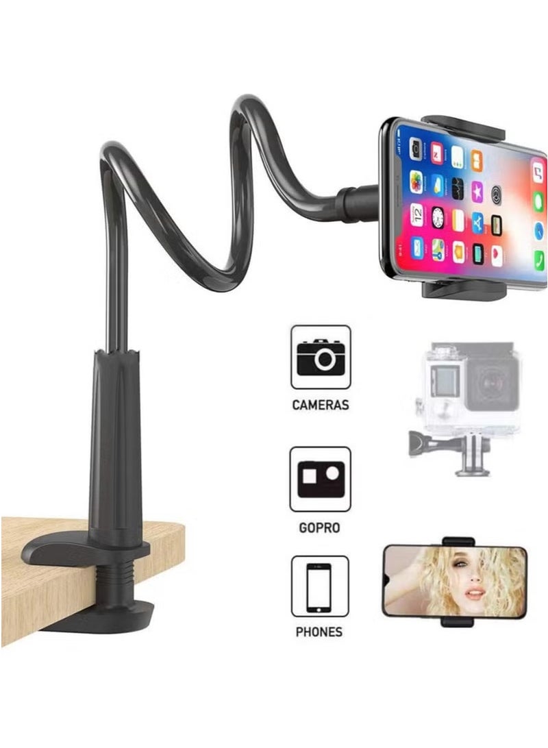 vesus 360 Degree Cell Phone Holder, Clamp Universal Lazy Mount Clip Hands Free Flexible Long Arm Bracket Grip for 3.5-6.5 Phones Mobile Stand Baby Monitor for Desk, Bed, Office, Kitchen( Black) - Image 2