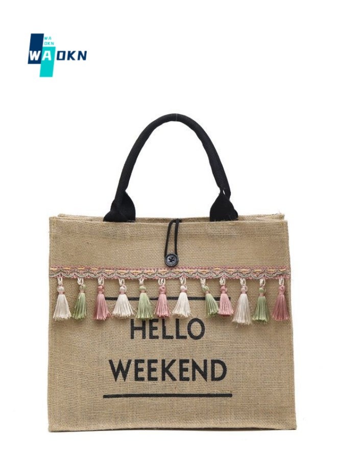 Women's Tassel Decoration Shopping Bags, Girls Beach Travel Vacation Handbag Tote Bag Clutch Bag, Large Capacity Cotton and Linen Duffle Bag Gift Bag for College Students and Teenagers - pzsku/Z39BFE89DA07804BA13D5Z/45/_/1696559979/24cebcf5-ffcf-4ada-8264-76a656b5b840