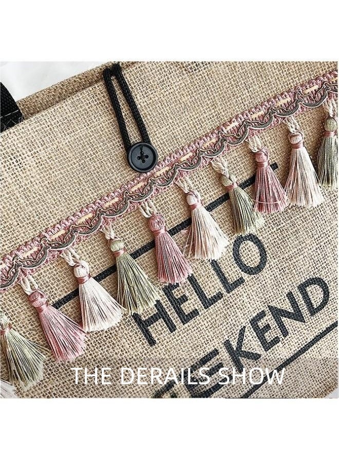 Women's Tassel Decoration Shopping Bags, Girls Beach Travel Vacation Handbag Tote Bag Clutch Bag, Large Capacity Cotton and Linen Duffle Bag Gift Bag for College Students and Teenagers - pzsku/Z39BFE89DA07804BA13D5Z/45/_/1696559979/42796ddf-7025-4b77-8b21-96ab39cffba1