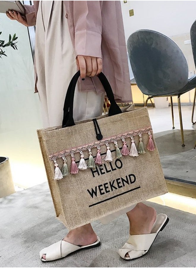 Women's Tassel Decoration Shopping Bags, Girls Beach Travel Vacation Handbag Tote Bag Clutch Bag, Large Capacity Cotton and Linen Duffle Bag Gift Bag for College Students and Teenagers - pzsku/Z39BFE89DA07804BA13D5Z/45/_/1696559980/527cb59f-bd14-42da-8b3f-3e1c3c683422