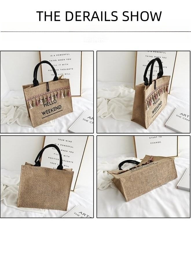 Women's Tassel Decoration Shopping Bags, Girls Beach Travel Vacation Handbag Tote Bag Clutch Bag, Large Capacity Cotton and Linen Duffle Bag Gift Bag for College Students and Teenagers - pzsku/Z39BFE89DA07804BA13D5Z/45/_/1696559981/d64a1402-00fa-4d31-8777-189fb9139f76