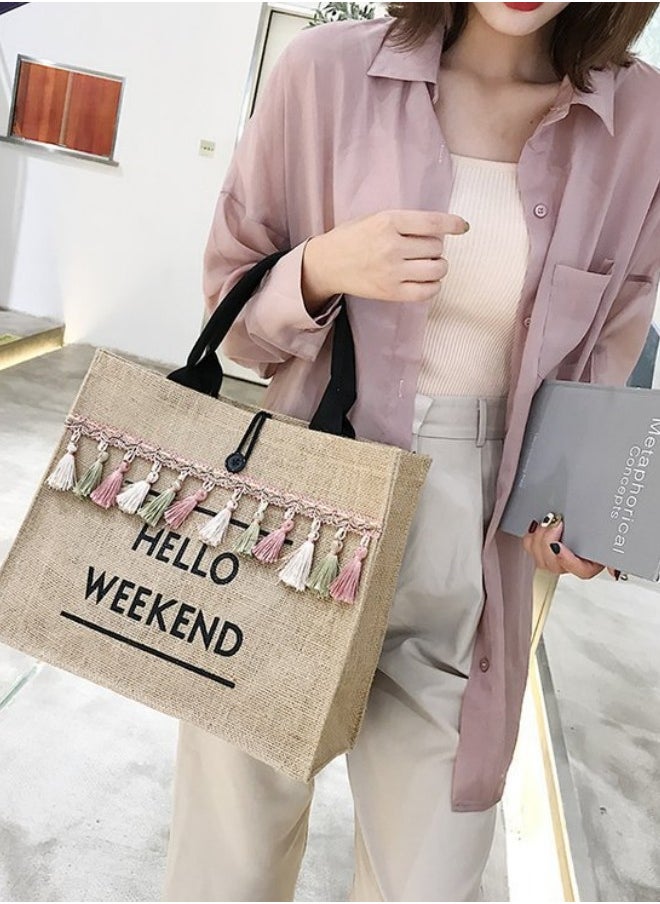 Women's Tassel Decoration Shopping Bags, Girls Beach Travel Vacation Handbag Tote Bag Clutch Bag, Large Capacity Cotton and Linen Duffle Bag Gift Bag for College Students and Teenagers - pzsku/Z39BFE89DA07804BA13D5Z/45/_/1696559982/70ec0da0-9cec-4973-b324-81de7fd580b1