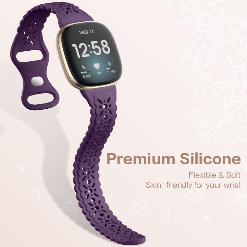 Dirrelo Band Compatible with Fitbit Versa 3 Bands/Versa 4 Bands/Sense Bands and Sense 2 Bands, Slim Hollow-out Lace Silicone Sport Replacement Wristbands Accessories for Sense/Sense 2/ Versa 3 4 Watch - Image 4