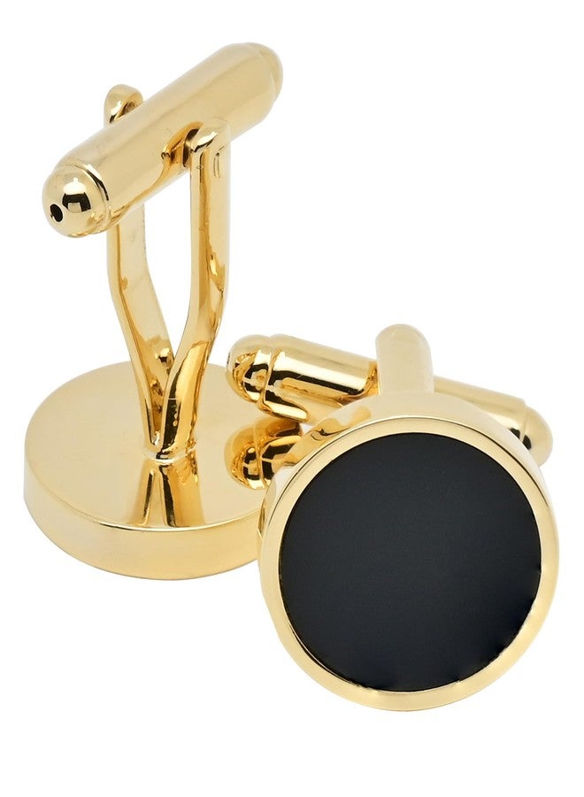 Jonwo Black Agate Round Men Cufflinks and Tie Clip Set Silver / 14K Gold Plated Tie Pin Cufflinks for Men Jewelry Wedding Party Business Birthday Anniversary Dress (Golden Set) - Image 4